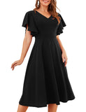 1 x RAW Customer Returns bridesmay Black Women s Dresses Vintage Dresses 50s Rockabilly V-Neck Chic Cocktail Dress Evening Dresses Elegant for Wedding Black L - RRP €46.38