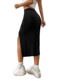 1 x RAW Customer Returns GORGLITTER Women s Skirt Elegant Midi Skirt Rockabilly Retro Skirts with Slit Casual Leisure Skirt Tight Party Skirt Black M - RRP €27.22