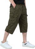 1 x RAW Customer Returns KEFITEVD 3 4 Pants Men s Cargo Shorts Long Bermuda Three-Quarter Pants with Multi Pockets Cotton Summer Pants with Elastic Band Army Green EU 33, CN XL - RRP €40.32