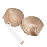 1 x Brand New YANDW Strapless Bra with Clear Back Invisible Straps Push-Up Padded Underwire Backless Halter Bra Beige 85B - RRP €39.77