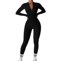 1 x RAW Customer Returns Mayround women s sports jumpsuit long tight yoga overalls long-sleeved sports jumpsuit with zipper bodycon romper sports suit jogging suit slim fit yoga fitness - RRP €40.33