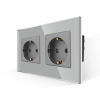 3 x RAW Customer Returns JIMEIDA double socket in grey, 16Amp glass Schuko sockets flush-mounted protective contact wall socket - 157 86mm, 250V, 2 way - RRP €48.39