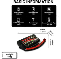 1 x RAW Customer Returns RoaringTop Li-ion Battery 7.4V 3000mah 2S 15C Battery with T-Plug for WLtoys RC 2 Pack  - RRP €33.98