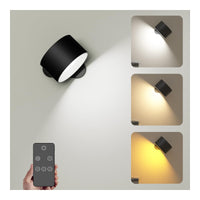 1 x RAW Customer Returns Indoor wall light, wall lamp with remote control, dimmable with battery with USB charging port, LED wall light touch control, 3 brightness levels, 3 color modes, 360 rotatable for living room, bedroom, black - RRP €26.21