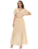 1 x Brand New DRESSTELLS Women s Elegant Evening Dresses Wedding V-Neck Cocktail Dress Maxi Bridesmaid Dress Champagne 2XL - RRP €56.96