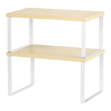 1 x RAW Customer Returns CADUKE Set of 2 Cabinet Kitchen Shelves Stackable Worktop and Expandable Wooden Cabinet Organizer Shelves for Bathroom Study Room, White - RRP €18.14