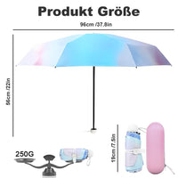 1 x RAW Customer Returns Mini Travel Windproof Umbrella with Capsule Case Compact 8 Ribs Rainbow UV Protection for Men Women 96 x 56cm Open 19cm Closed Pink S - RRP €24.0