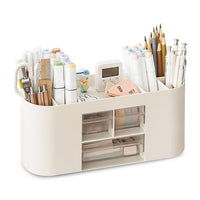 7 x Brand New MOERAE Desk Organizer, Multifunctional Desk Organizer, Plastic Pencil Pot Container Organizer, Pen Holder Desk Office Organizer, Pen Pot for Office Home School White  - RRP €70.49