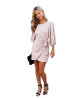 1 x RAW Customer Returns ZIYYOOHY Women s Casual Chiffon Dress Mini Dress 3 4 Sleeves Round Neck Elegant Summer Dress Beach Dresses A-line Casual Dress Cocktail Dress 42, Pink-3009  - RRP €34.27