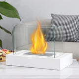 1 x RAW Customer Returns NEWIMAGE White Rectangular Bioethanol Table Fireplace with Glass 35 cm Portable Table Fire Bowl Decorative Bio Ethanol Fireplace for Patio Indoor Outdoor Bedroom Garden Balcony Living Room Kitchen - RRP €47.44