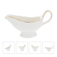 2 x RAW Customer Returns Cabilock Gravy Boat With Ergonomic Handle Coffee Milk Jug Easy To Pour Ceramic White Gravy Boat With Gold Rim Serving Jug Milk Jug For Kitchen - RRP €51.98