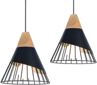 1 x RAW Customer Returns MAXDUYU 2 pieces Vintage Pendant Lamps, Modern Wooden Metal Lamps Industrial Ceiling Lights, Pendant Lamps Lampshade E27 Lighting for Dining Room Kitchen - RRP €45.99