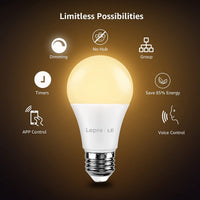 1 x RAW Customer Returns Lepro Dimmable WiFi Smart LED Bulb, E27 WiFi Bulb 9W 60W, Remote Control and Voice Control, Works with Alexa and Google Home, Warm White 2700K, 806lm - 4pcs - RRP €25.08