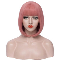 1 x RAW Customer Returns Wig Bob Pink with Bangs for Women Girls Short Straight Colorful Synthetic Cosplay Daily Wig for Women Pink Wig 002W - RRP €23.18