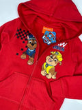 1 x RAW Customer Returns eplusm Paw Patrol Hoodie with Zip Boys Hooded Jacket Chase and Marshall Winter Sweatshirt Children s Gift DE NL SE PL, Numeric, 128, Regular, Red  - RRP €20.16