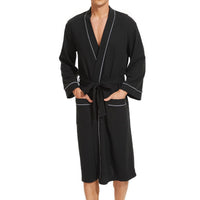 1 x RAW Customer Returns Mnemo Men s Bathrobe Waffle Light Kimono Waffle Dressing Gown Made of Organic Cotton, Black, XXL - RRP €38.99