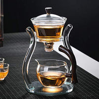 1 x RAW Customer Returns RORA Lazy Kungfu Glass Tea Set, Magnetic Water Flow Teapot with Rotating Cover, Semi-Automatic Glass Jug, Transparent - RRP €69.56