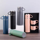 1 x RAW Customer Returns Stainless steel thermos bottle 500ml - BPA-free, leak-proof and insulated with lid and handle - ideal for hot and cold drinks, perfect for work, school and on the go - includes 3 cups black  - RRP €20.16