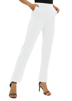 1 x RAW Customer Returns EXCHIC Women s Office Straight Leg Work Pants Casual Pants Elastic Waist Pants with Pockets S, White  - RRP €30.23