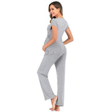 1 x RAW Customer Returns rismart Women s Maternity Nursing Pajamas Pyjama Set Cotton Pajamas Short Sleeve Top and Long Pants Summer Light Grey, M  - RRP €26.6