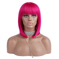 1 x RAW Customer Returns Mildiso Short Bob Green Hair Wigs Straight with Flat Bangs Synthetic Colorful Cosplay Daily Party Wig for Women Natural Like Real Hair 12 Inch 002C - RRP €22.18