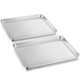 1 x RAW Customer Returns Herogo Baking Tray Set of 2, Stainless Steel Baking Tray, Rectangular Oven Tray Cake Tray Drip Pan for Baking Cooking Serving, Mirror Finish Non-Toxic, Dishwasher Safe, Metal Silver 26.5 x 20.4 x 2.5 cm  - RRP €15.98