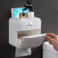 1 x RAW Customer Returns SURGKD Toilet Paper Holder Waterproof Storage Box Wall Mounted Bathroom Accessories Tray Roll Without Punch - RRP €20.4