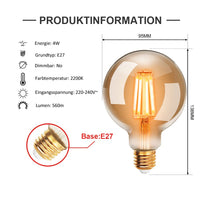 6 x RAW Customer Returns EXTRASTAR Edison vintage light bulb, G95 E27 LED filament lamp, 4W replaces 40W incandescent lamp, 400 LM, 2200K warm white, amber glass, not dimmable, pack of 3 - RRP €102.84