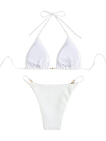 1 x RAW Customer Returns GORGLITTER Bikini Women Set Sexy Brazilian Bikini With Pearls Triangle Bikini High Waist Halter Bikini Two Piece Swimsuit Swimwear White M - RRP €31.25