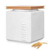 1 x RAW Customer Returns HWG-Home - Flour storage airtight 1kg - for long shelf life - designer flour container and storage jar made of ceramic, square, space-saving, stackable - RRP €29.9