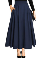 1 x RAW Customer Returns Dark blue maxi skirt skirt festival outfit women with slit pocket midi high waist long midi pleated a lines beach pleated skirt pleated skirt summer skirt light beach skirt wedding XL - RRP €32.99