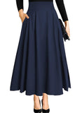 1 x RAW Customer Returns Dark blue maxi skirt skirt festival outfit women with slit pocket midi high waist long midi pleated a lines beach pleated skirt pleated skirt summer skirt light beach skirt wedding XL - RRP €32.99