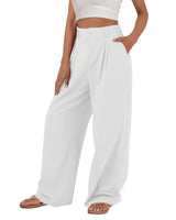 1 x RAW Customer Returns HMIYA women s linen trousers - wide leg summer trousers casual loose with pockets fabric trousers, white, L - RRP €38.3