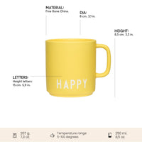 1 x RAW Customer Returns Design Letters coffee mug with handle Mug with saying Danish design favorite mug for gifts for women 250ml coffee mug Coffee cup with saying Happy, yellow - RRP €27.0