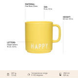 1 x RAW Customer Returns Design Letters coffee mug with handle Mug with saying Danish design favorite mug for gifts for women 250ml coffee mug Coffee cup with saying Happy, yellow - RRP €27.0