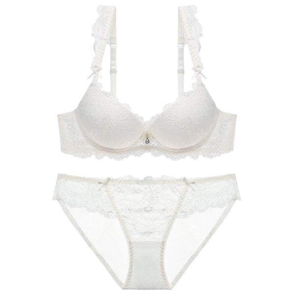 1 x RAW Customer Returns ZUKULIFE Women s Lace Push Up Bra Underwear Sets - White 80B  - RRP €20.16