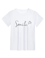 1 x RAW Customer Returns heekpek Summer T-Shirt Women Basic T Shirt Print Round Neck White Tops Cotton Casual Ladies Short Sleeve Blouse Tops, Smile, XL - RRP €20.99