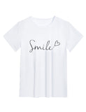 1 x RAW Customer Returns heekpek Summer T-Shirt Women Basic T Shirt Print Round Neck White Tops Cotton Casual Ladies Short Sleeve Blouse Tops, Smile, L - RRP €20.99