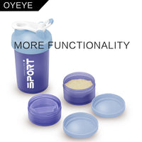 1 x Brand New OYEYE Protein Shaker Bottle, Nutrition Protein Shaker 450ml with Storage Box 100ml 150ml, with Stirring Ball Stainless Steel, Drinking Bottle for Gym Fitness Powder Food Supplements Creamy, BPA Free Blue - RRP €20.4