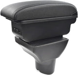 1 x RAW Customer Returns Armrest Car Center Armrest Center Console Organizer Black Leather Console Storage Box Armrest Box Storage Compartment with USB Cup Holder Ashtray Compatible with Hyundai I20 2009-2014 - RRP €44.36