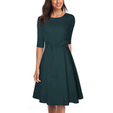 1 x RAW Customer Returns Women s Casual Dress, Elegant Round Neck Half Sleeve High Waist Midi Dress Casual Loose A Line Ruffle Hem Dress,Green,S - RRP €31.49