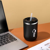 1 x Brand New Ollimy coffee mug to go, travel mug, stainless steel, travel mug, leak-proof coffee cup, coffee mug with lid and straw, car mug, drinking cup for cold drinks, 500 ml black  - RRP €13.99