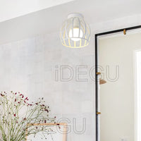 1 x RAW Customer Returns iDEGU Vintage Ceiling Light Industrial Ceiling Lamp Diameter 20 cm Geometric Cage Design Lampshade Retro Ceiling Light E27 Chandelier for Bedroom Kitchen Living Room White - RRP €19.99