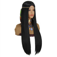 1 x RAW Customer Returns Indian Wig for Women Men Long Black Wig with Accessories Necklace Earrings Headband Wig Cap for Costume Mardi Gras Halloween VD107BK - RRP €19.15