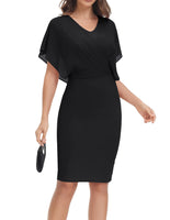 1 x RAW Customer Returns CURLBIUTY Women s V-Neck Bodycon Dress Cape Sleeves Chiffon Patchwork Dresses Causual Cocktail Dress Black M - RRP €29.94