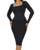 1 x RAW Customer Returns FeelinGirl Bodycon Dress Shapewear for Women with Removable Bra Pad Seamless Recycled Material Shaping Dress Long with Long Sleeve Tummy Control Elegant Black XS S - RRP €38.63