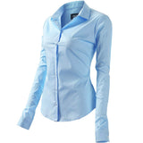 1 x RAW Customer Returns INFLATION women s shirt with buttons, blouse, long sleeve shirt, figure-hugging shirt blouse, business top, work shirts, light blue 42 14 - RRP €25.93