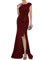 1 x RAW Customer Returns Ever-Pretty Women s Elegant Evening Dresses Ruffles Sleeves Mermaid Cocktail Dresses for Wedding Guest Floor Length Burgundy L - RRP €47.59