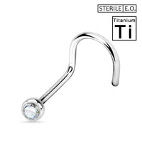 1 x RAW Customer Returns Warrior Nose Piercing Sterile Titanium Nose Stud Curved Nose Stud with White Czech Crystal Ball 22G 0.8mm Length 6.5mm x 2.5mm - RRP €24.0