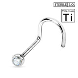 1 x RAW Customer Returns Warrior Nose Piercing Sterile Titanium Nose Stud Curved Nose Stud with White Czech Crystal Ball 22G 0.8mm Length 6.5mm x 2.5mm - RRP €24.0